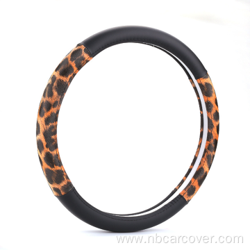 Fashion Ladies Leopard Leather Car Cover Steering Wheel